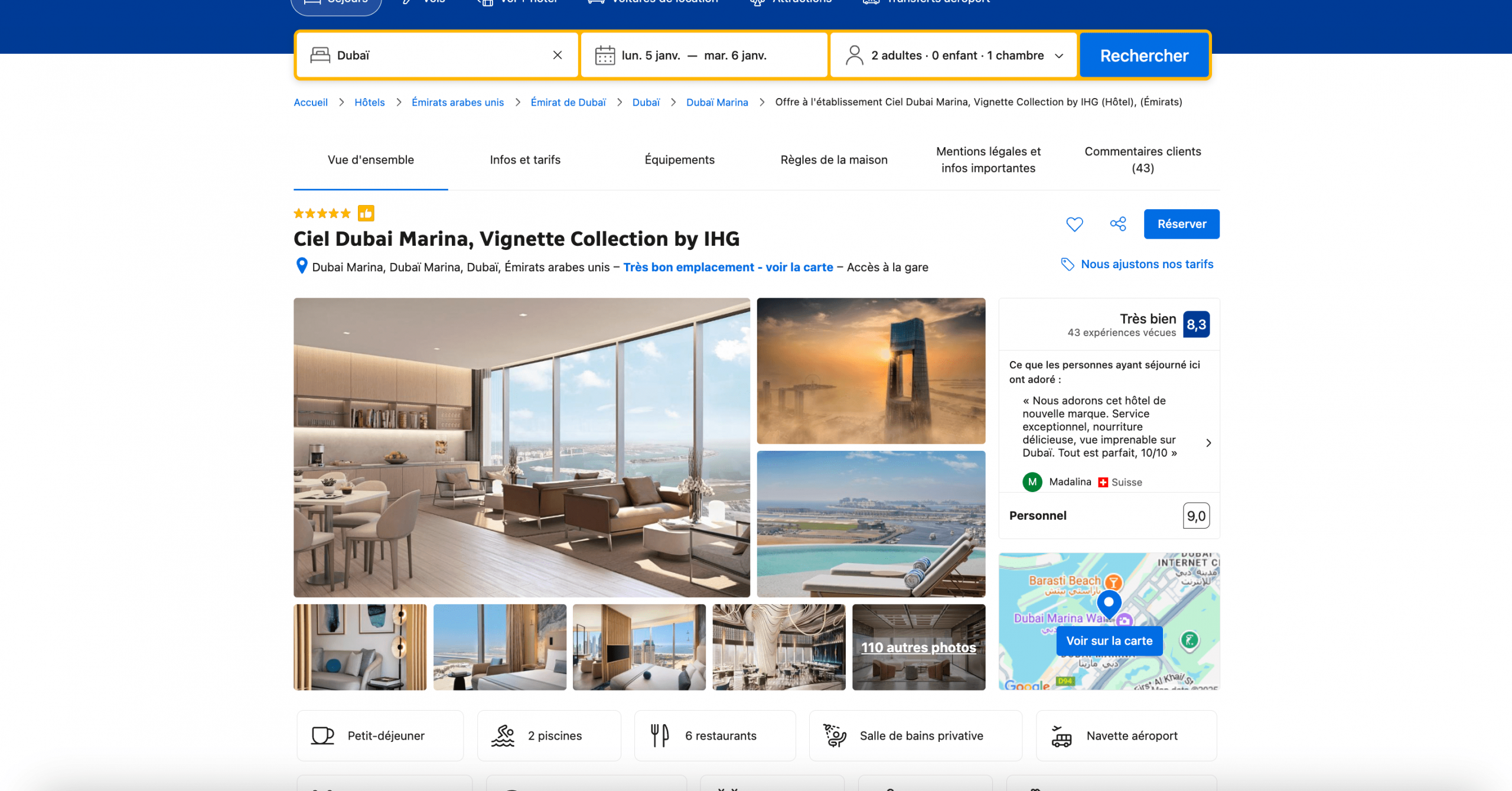 Reservation chambre Ciel Dubai Marina