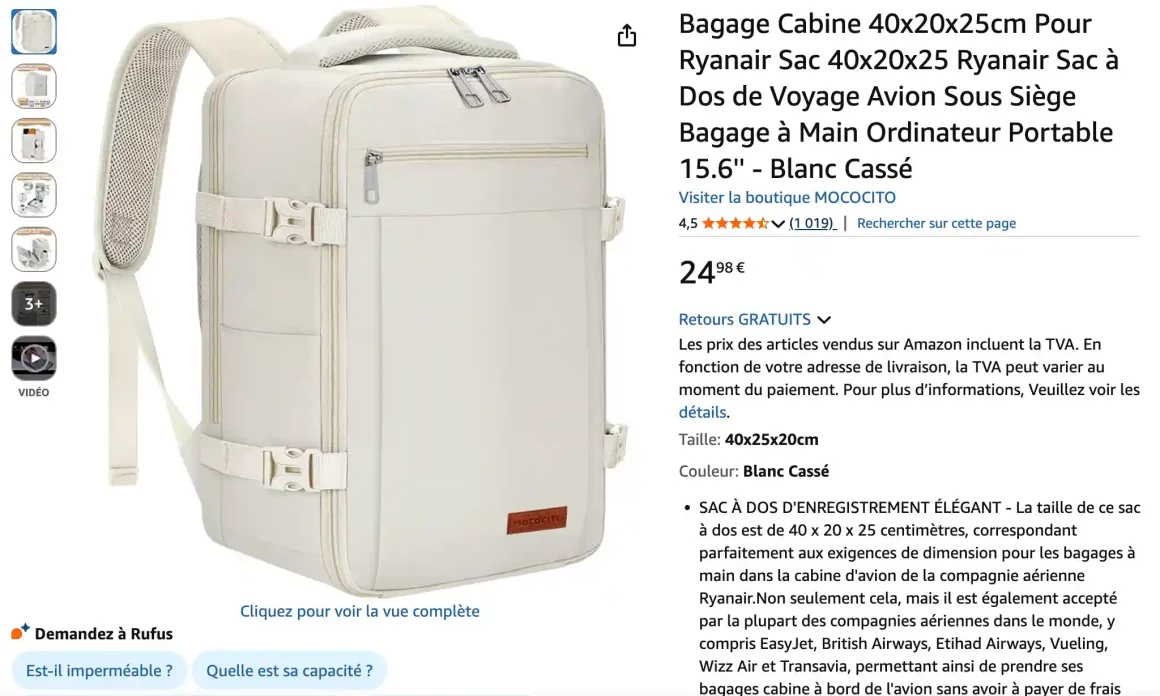 bagage cabine Ryanair amazon